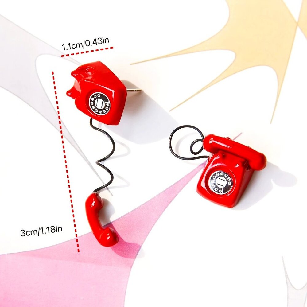 Vintage Red Telephone Design Fashion Earrings